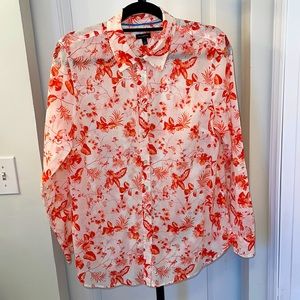 Talbots orange toile button down, size large.